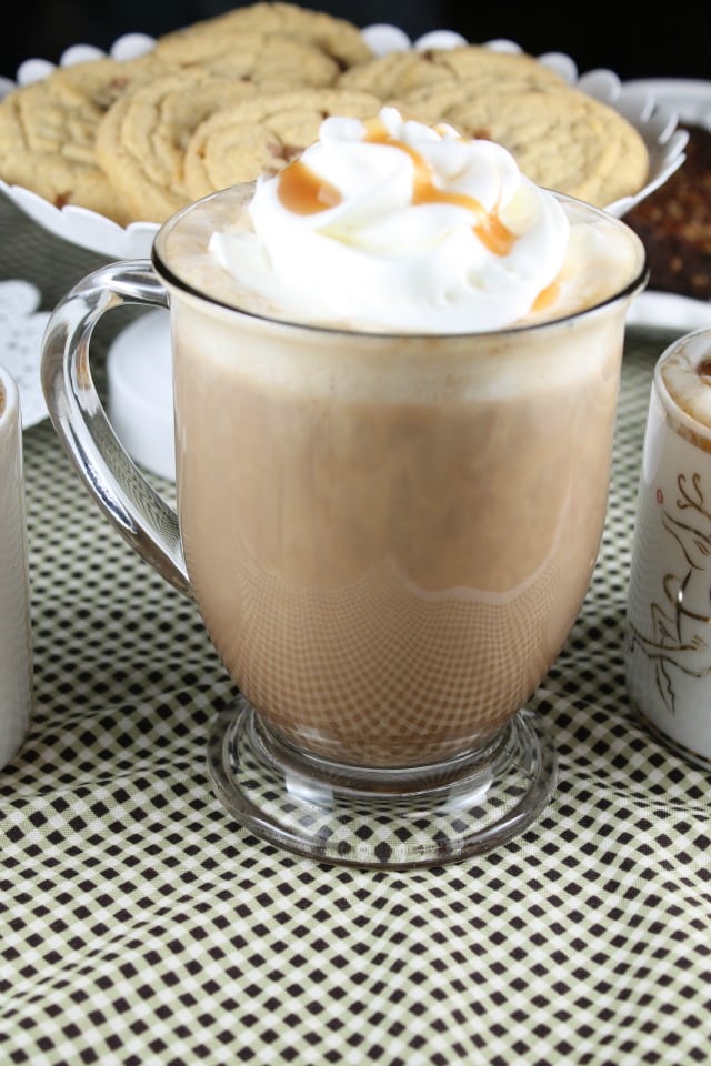 Dulce de Leche Hot Cocoa Recipe from Miss in the Kitchen for the Crazy for Caramel Party with Dancing Deer Baking Co. 