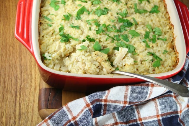 Dish of Chicken and Rice Casserole ~ Recipe from Missinthekitchen.com