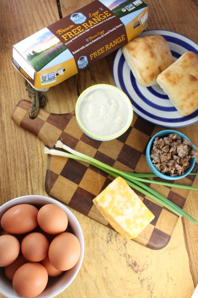 Ingredients for Ciabatta Breakfast Pizza from MissintheKitchen.com