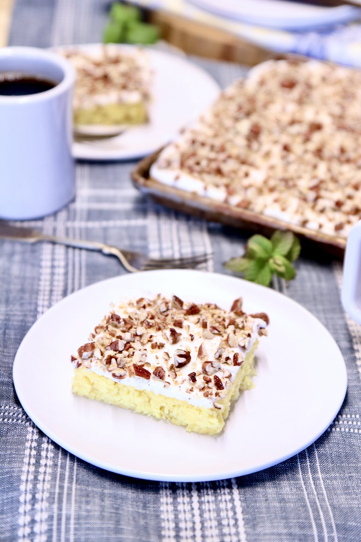 pineapple sheet cake on a plate