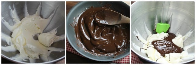 Cream Cheese and Chocolate Mixture for No Bake Chocolate Cherry Cheesecake from MissintheKitchen.com