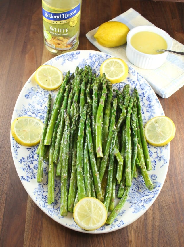 Garlic Roasted Asparagus with Lemon Sauce with Holland House Cooking Wine from MissintheKitchen.com