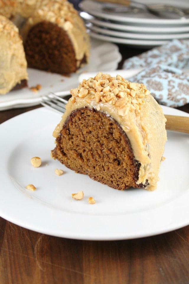 Apple Butter Bundt Cake with Peanut Butter Icing Recipe from MissintheKitchen.com