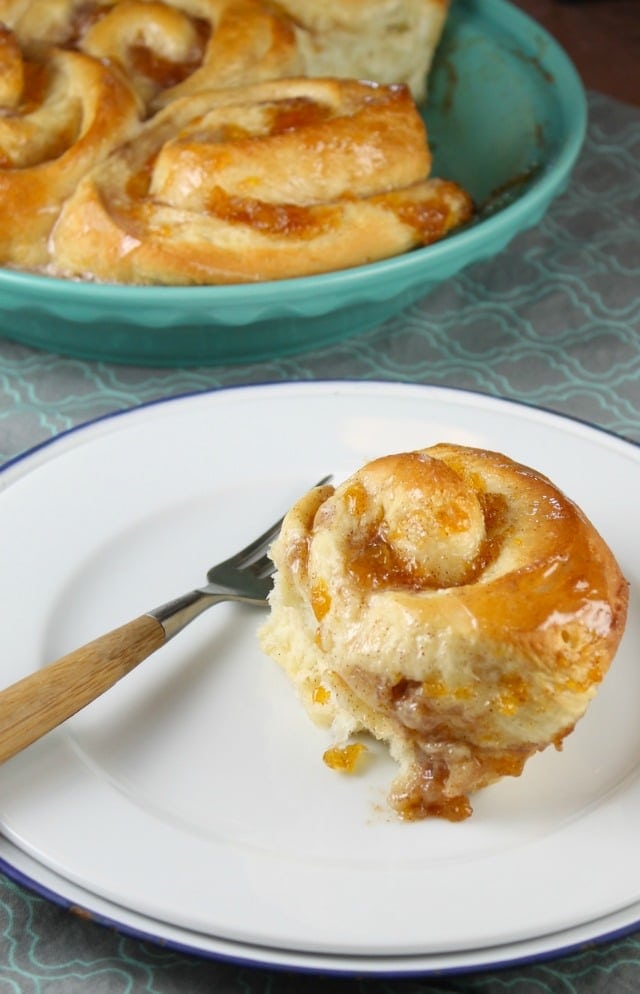 Peach Pie Cinnamon Rolls Recipe from MissintheKitchen.com with Red Star Yeast Platinum