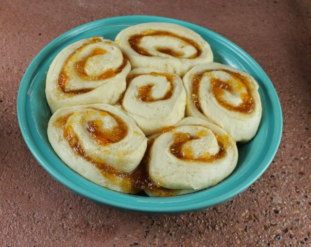 Peach Pie Cinnamon Rolls Ready to Bake from Miss in the Kitchen