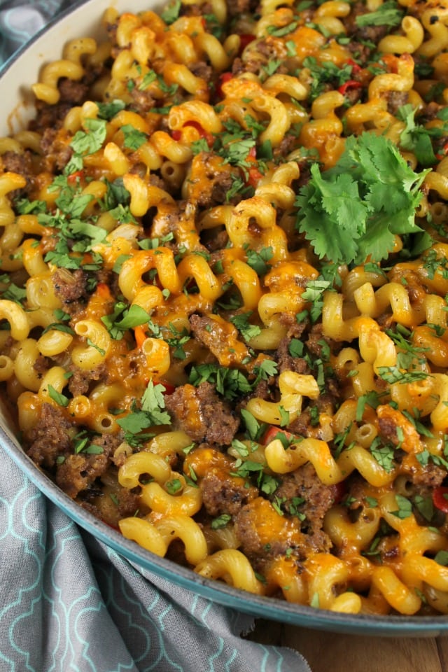 Quick and delicious dinner recipe: Zesty Taco Pasta Bake from MissintheKitchen.com