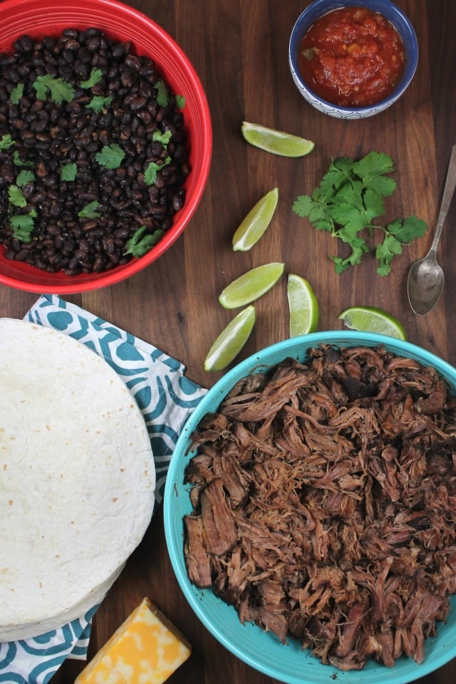 Ingredients for Slow Cooker Beef and Bean Burritos ~ MissintheKitchen.com