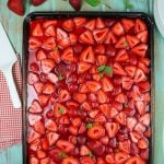 Strawberry Slab Pie Recipe made with fresh summer strawberries for the perfect summer dessert. From MissintheKitchen.com