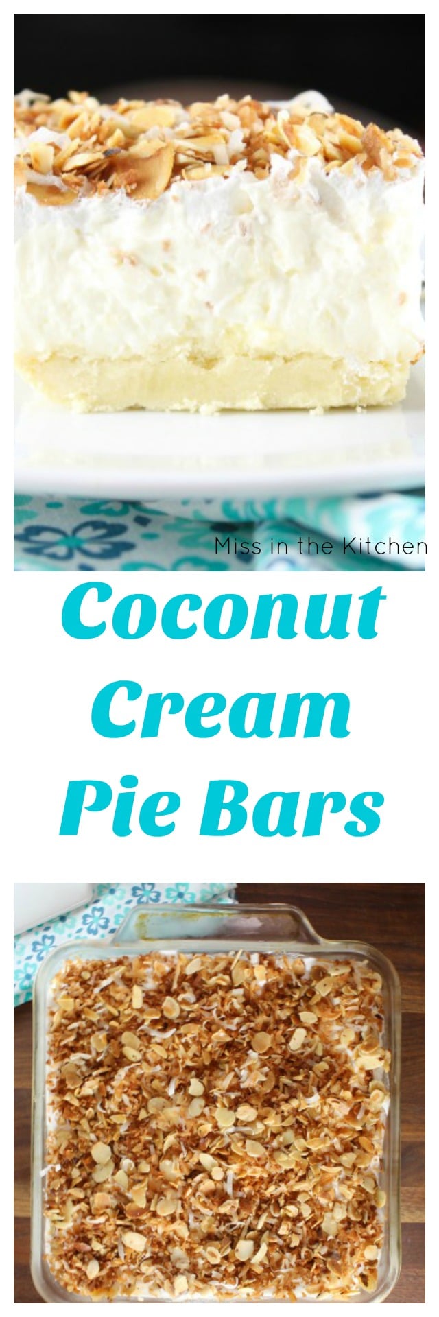 Coconut Cream Pie Bars Recipe found at MissintheKitchen.com 