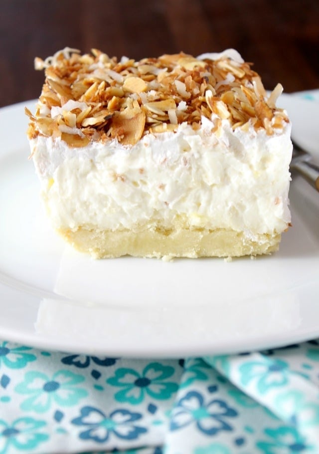 Coconut Cream Pie Bars Dessert Recipe from MissintheKitchen.com