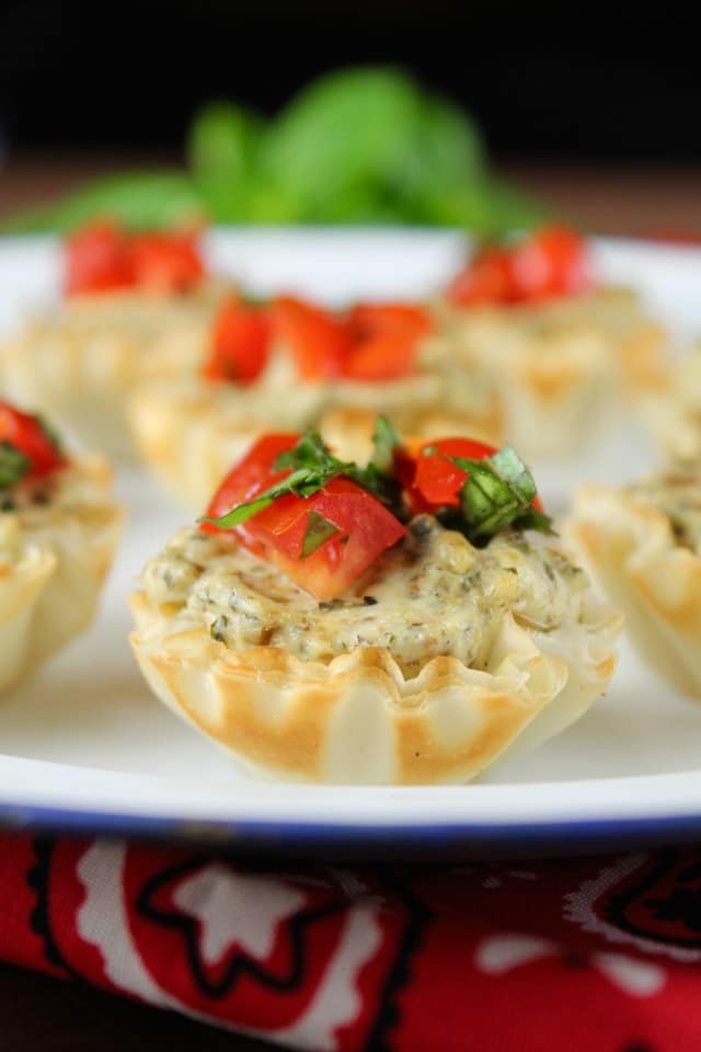 Mini Tomato Pesto Tarts ~ delicious appetizer recipe from MissintheKitchen.com #BBQBites #ad