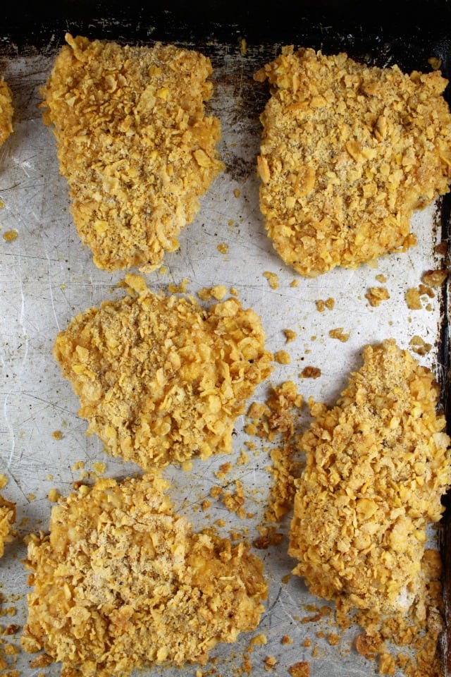 Cornflake Crusted Crunchy Oven Fried Chicken Recipe from MissintheKitchen.com #ad