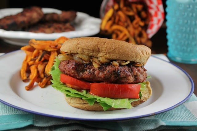 Recipe for Grilled Burgers & Caramelized Onions From TCHS Cookbook ~ MissintheKitchen.com