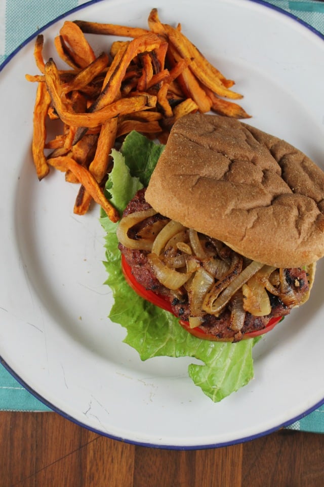 Grilled Burgers Recipe with Caramelized Onions ~ From TCHS Cookbook ~ Missinthekitchen.com
