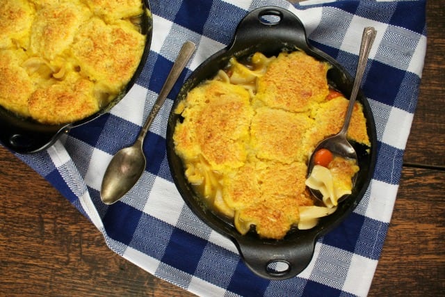 Cheesy Cornbread Chicken Noodle Pot Pie ~ MissintheKitchen.com #ad