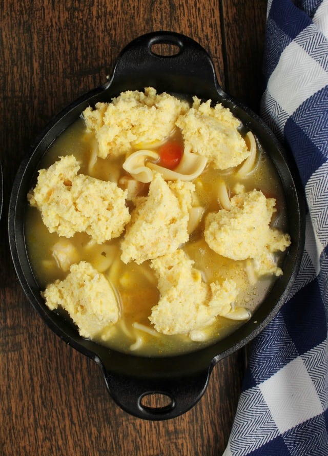 Cheesy Cornbread Chicken & Noodle Pot Pie Ready for the Oven ~ MissintheKitchen.com #ad