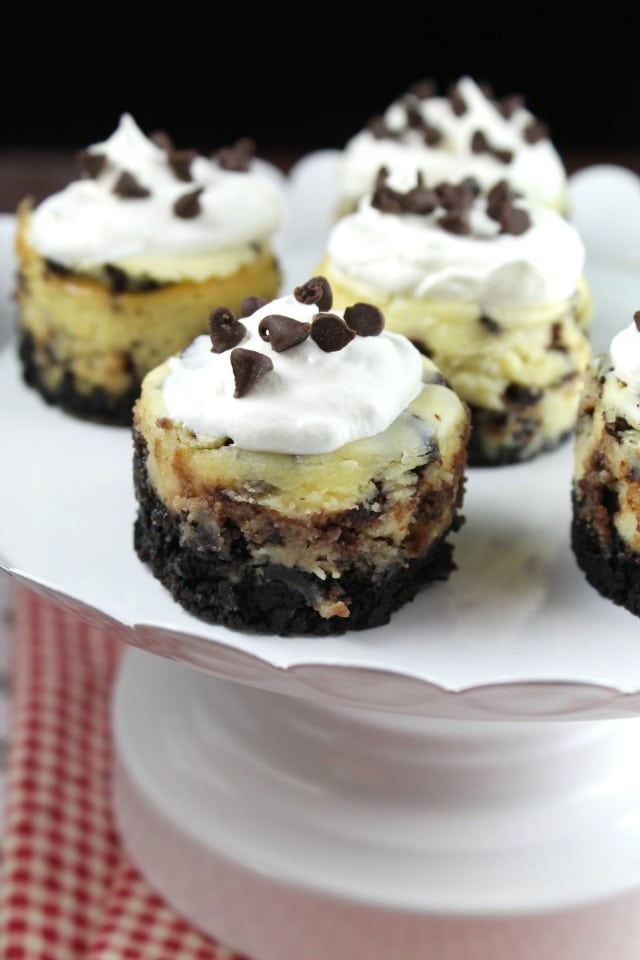 Mini Chocolate Chip Cheesecakes Recipe found at MissintheKitchen.com