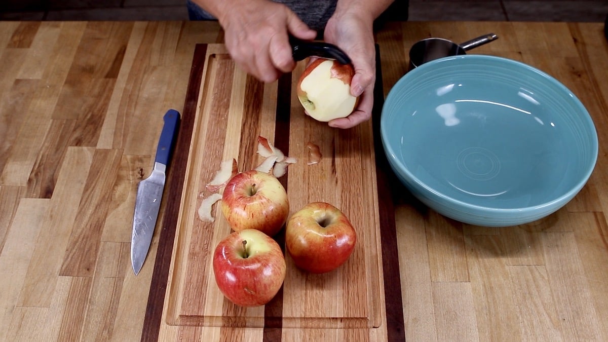 peeling apples.