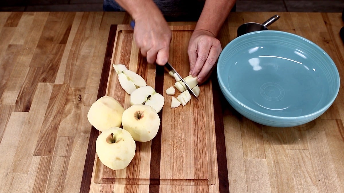 Dicing apples for cake recipe.