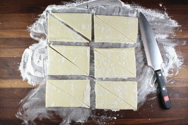 Puff Pastry Triangles for Mini Raspberry Croissants from French Baking by Hillary Davis ~ MissintheKitchen.com
