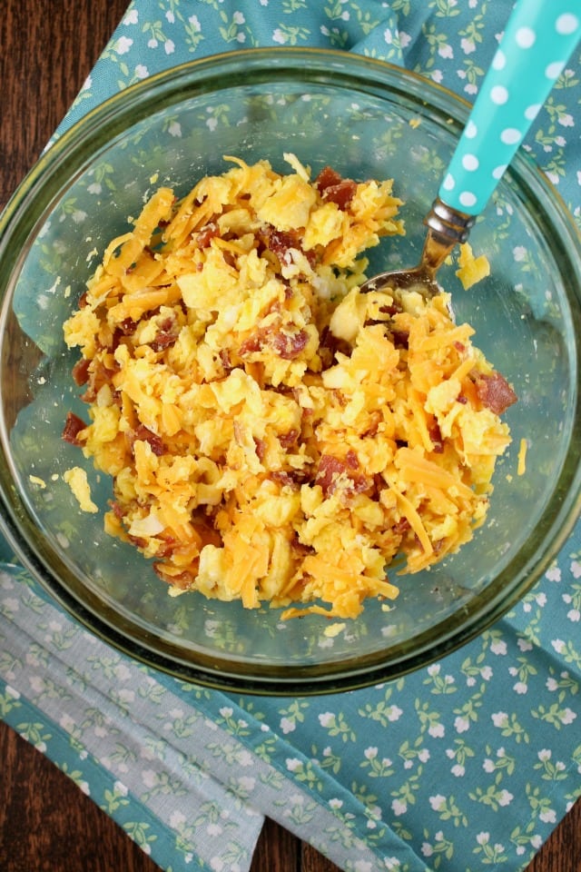Filling for Bacon Egg and Cheese Egg Rolls from MissintheKitchen.com
