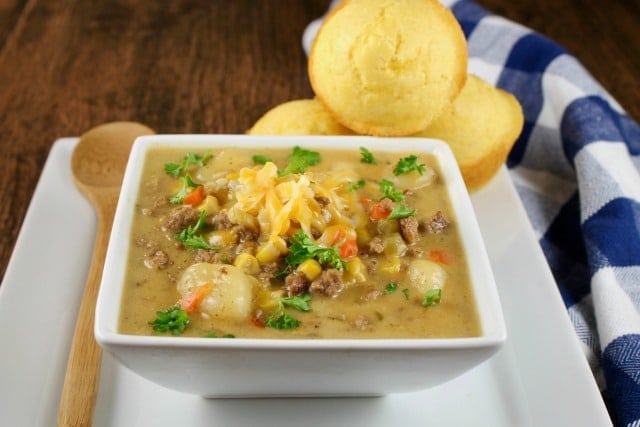 Cheeseburger Gnocchi Soup ~ Missinthekitchen.com