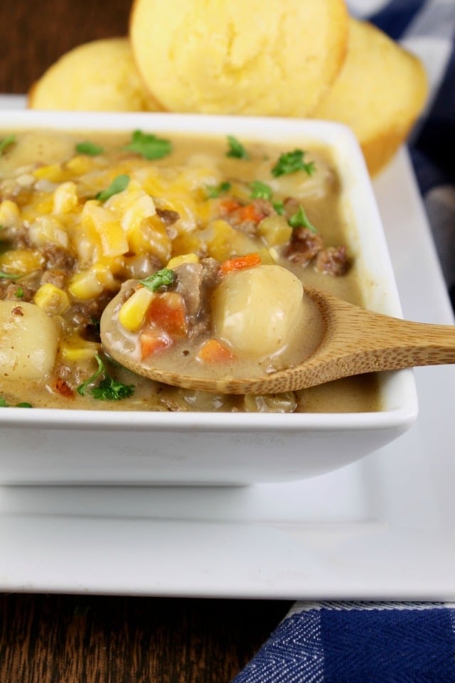 Cheeseburger Gnocchi Soup Recipe from MissintheKitchen.com