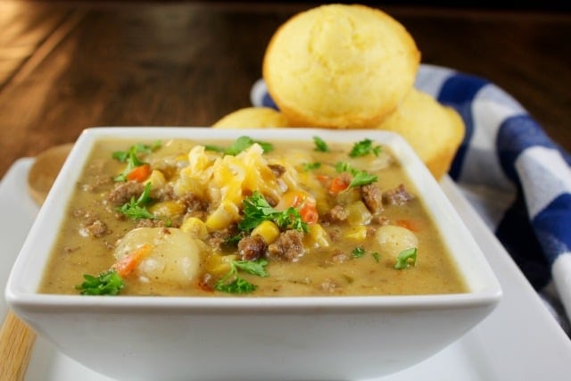 Cheeseburger Gnocchi Soup recipe ~ delicious comfort food ~ MissintheKitchen.com