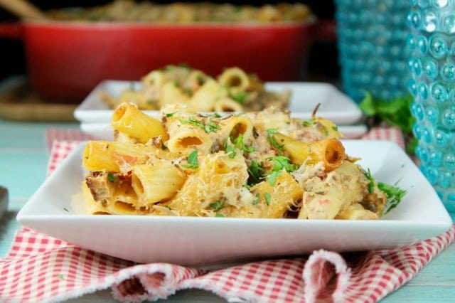 Cheesy Beef Rigatoni ~ Recipe from MissintheKitchen.com