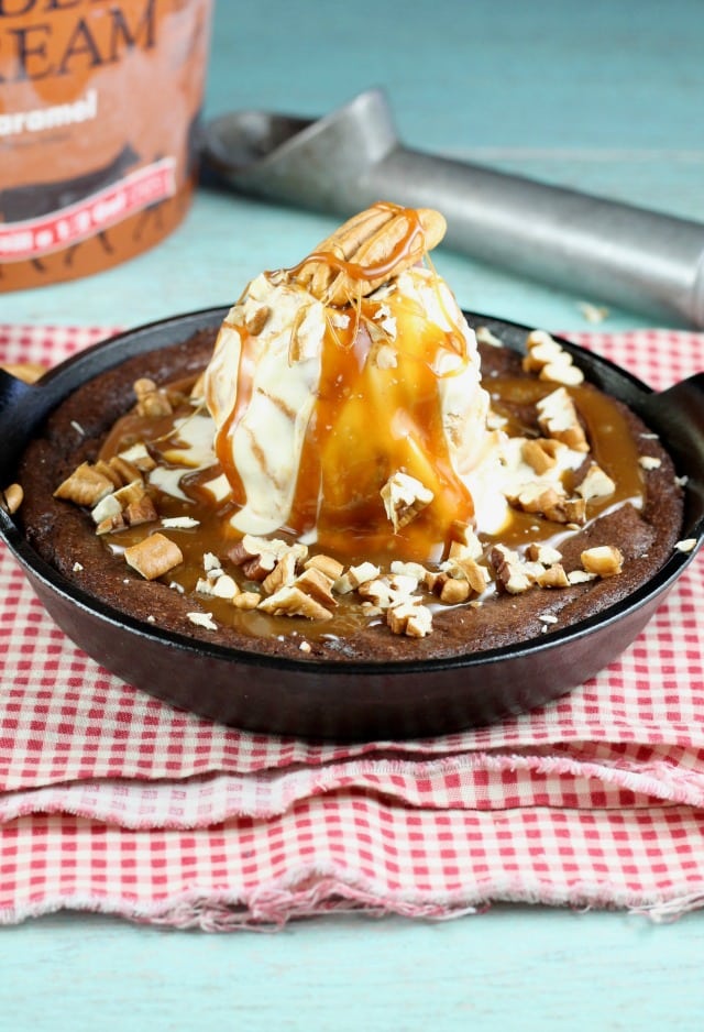 Caramel Pecan Brownie Sundae Dessert Recipe ~ MissintheKitchen.com 