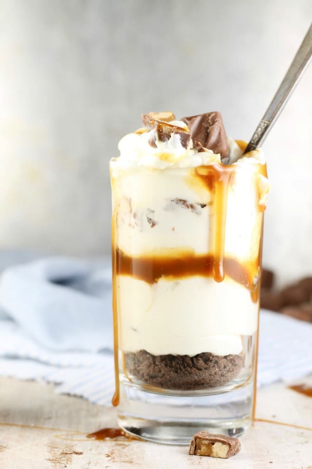 No Bake Snickers Cheesecake Recipe is a decadent dessert for any occasion! Get the recipe: MissintheKitchen.com