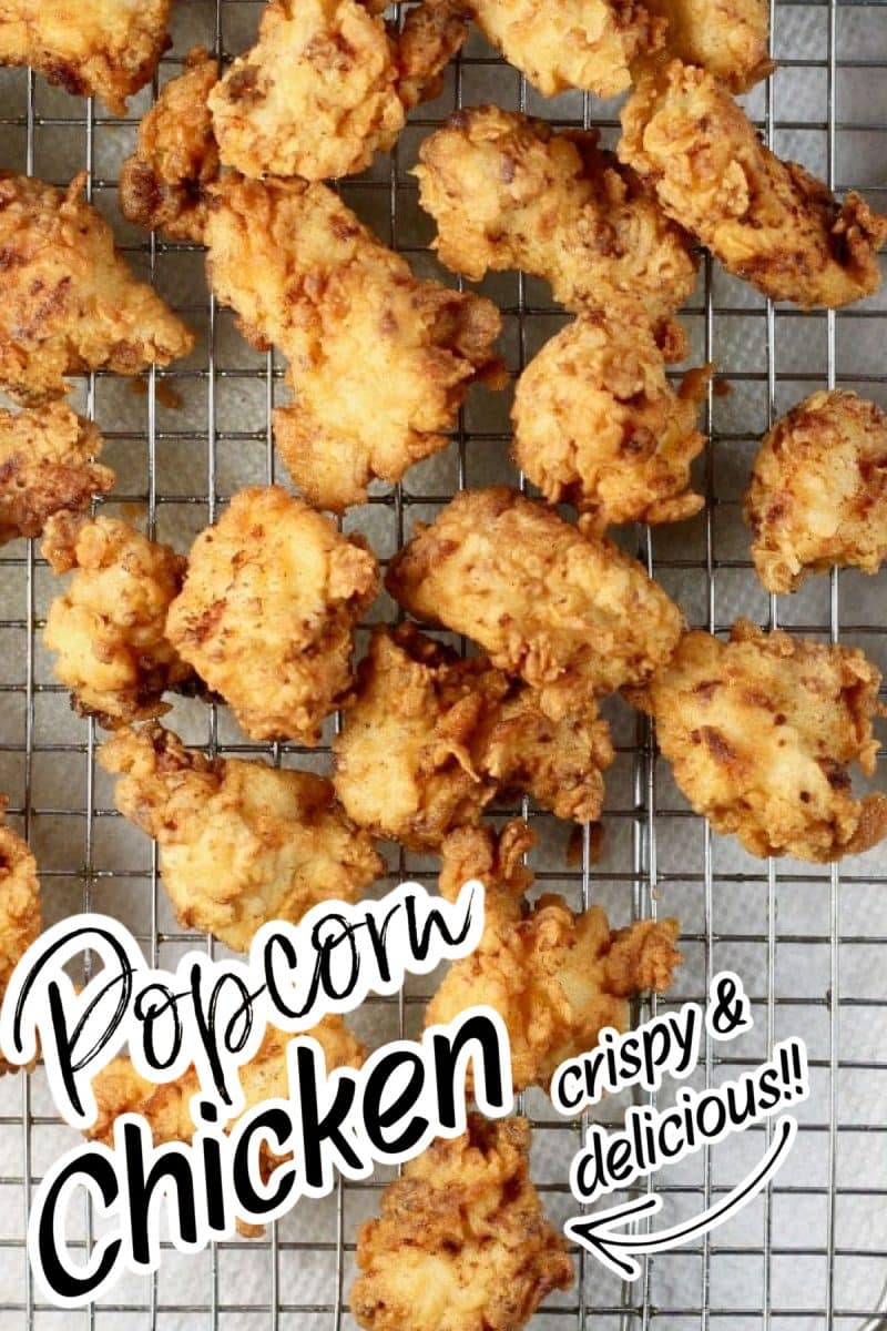 Popcorn chicken on a wire rack.