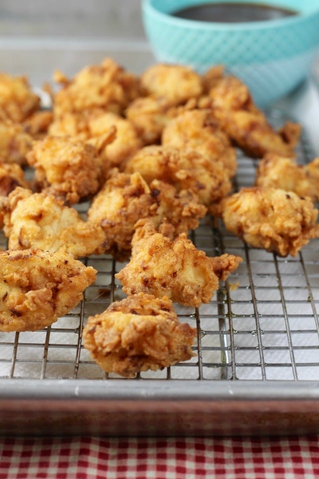 Popcorn chicken pieces.