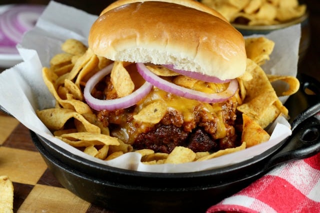 Barbecue Frito Chili Pie Burger for #BurgerMonth from Missinthekitchen.com