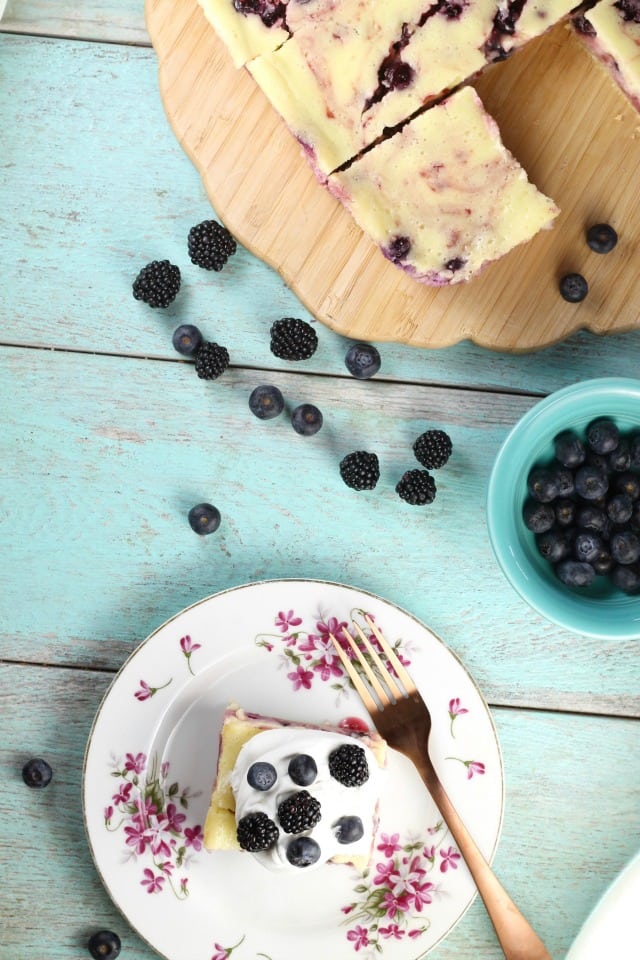 Berry Cheesecake Bars Dessert Recipe from MissintheKitchen.com