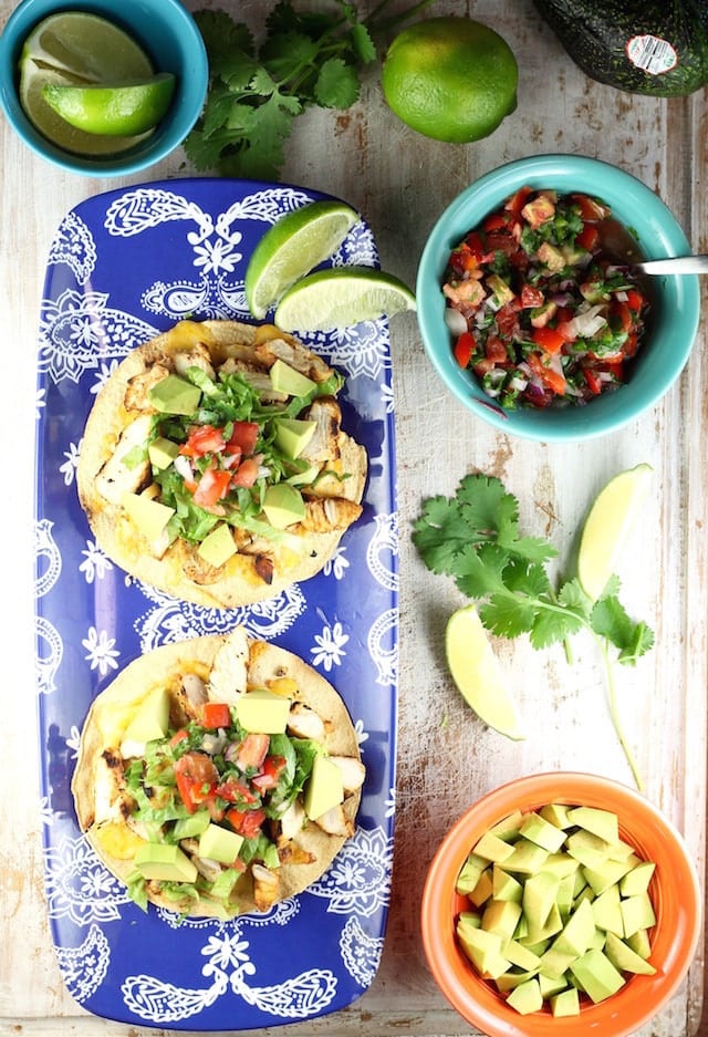 Recipe for Grilled Chicken Tostadas from MissintheKitchen.com