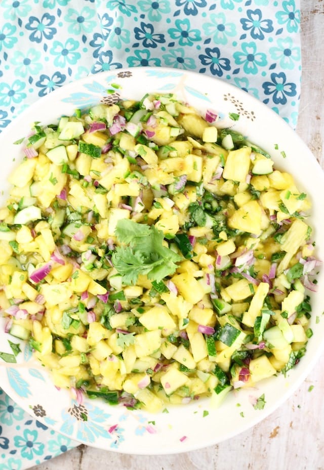 Pineapple Jalapeno Relish is a delicious and fresh addition to everything from pork chops to chicken to tacos! Recipe from MissintheKitchen.com