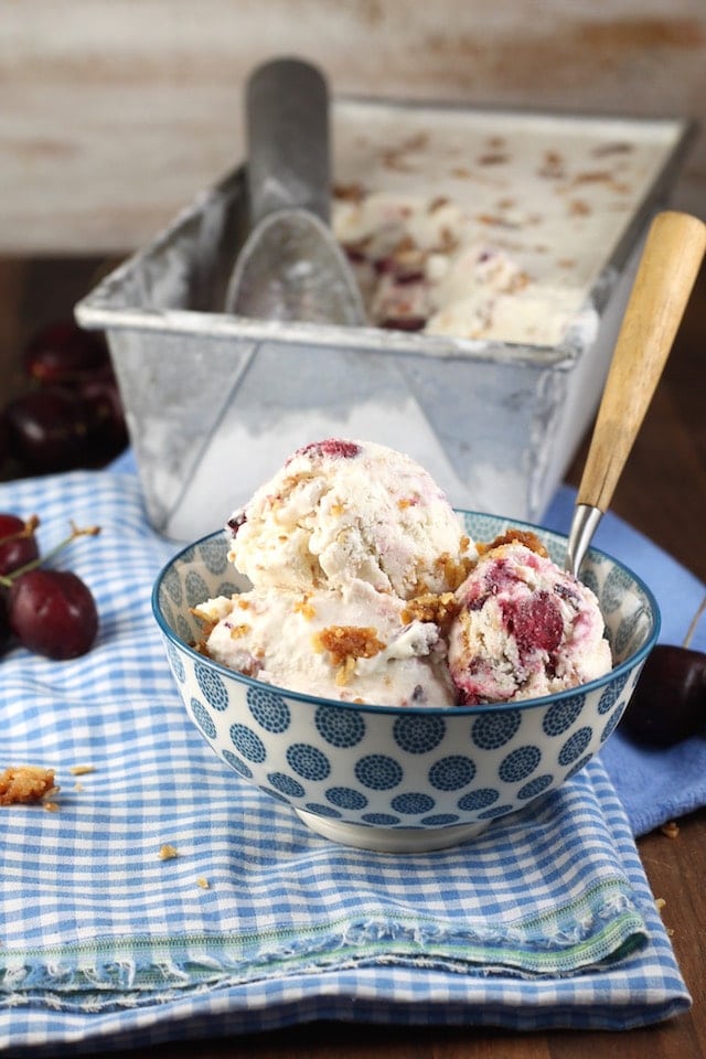 Recipe for Cherry Crisp Ice Cream from MissintheKitchen.com #SummerDessertWeek
