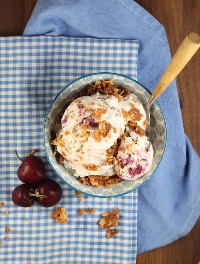 Cherry Crisp Ice Cream Recipe from MissintheKitchen.com #SummerDessertWeek