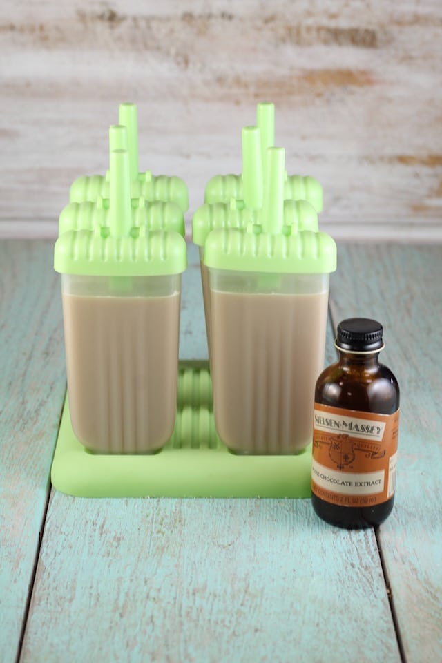 Mocha Popsicles ready for the freezer ~ MissintheKitchen.com #sponsored by Nielsen Massey Vanillas