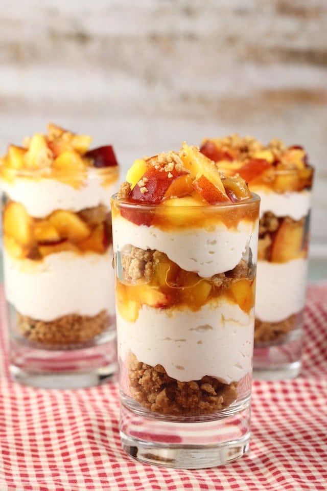 No Bake Peaches and Cream Cheesecake Recipe from MissintheKitchen.com #SummerDessertWeek