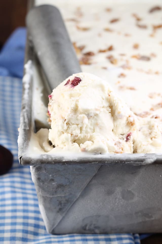 No Churn Cherry Crisp Ice Cream Recipe ~ MissintheKitchen.com #SummerDessertWeek