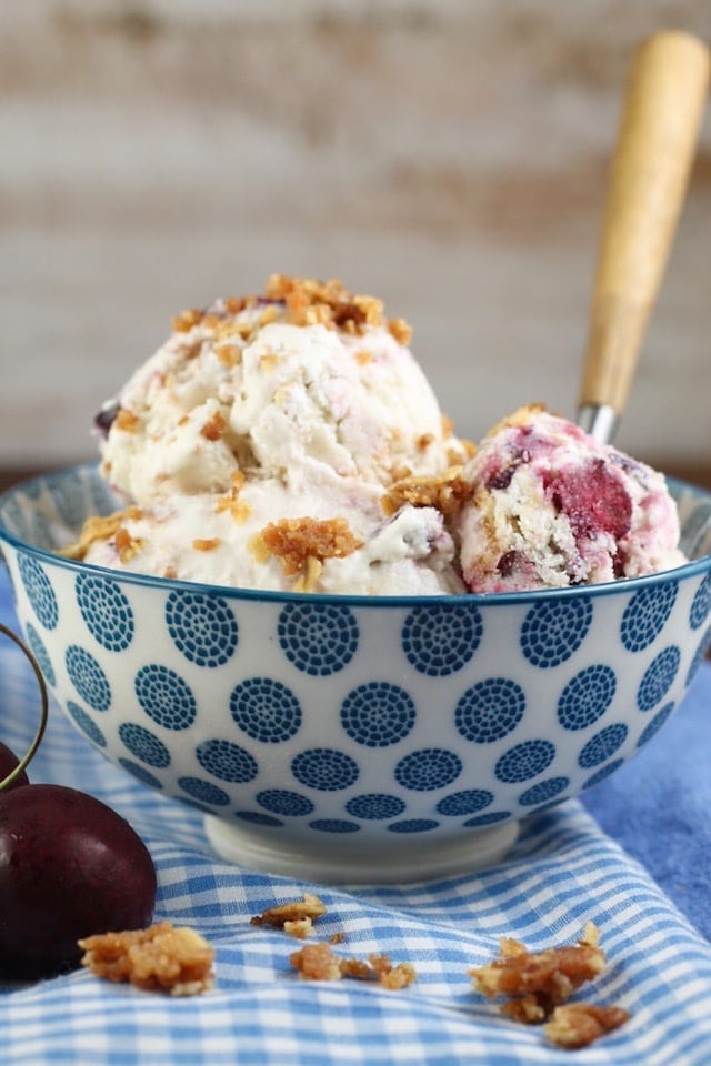 No Churn Cherry Crisp Ice Cream Recipe for #SummerDessertWeek from MissintheKitchen.com