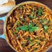 One Pot Sausage Penne Pasta Recipe from MissintheKitchen.com ~ Made with Barilla Pasta and Sauce #AD