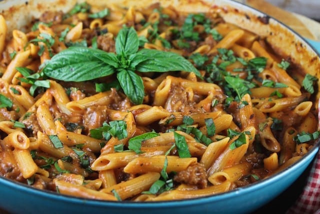 One Pot Sausage Penne Pasta Recipe ~ Miss in the Kitchen #sponsored by Barilla