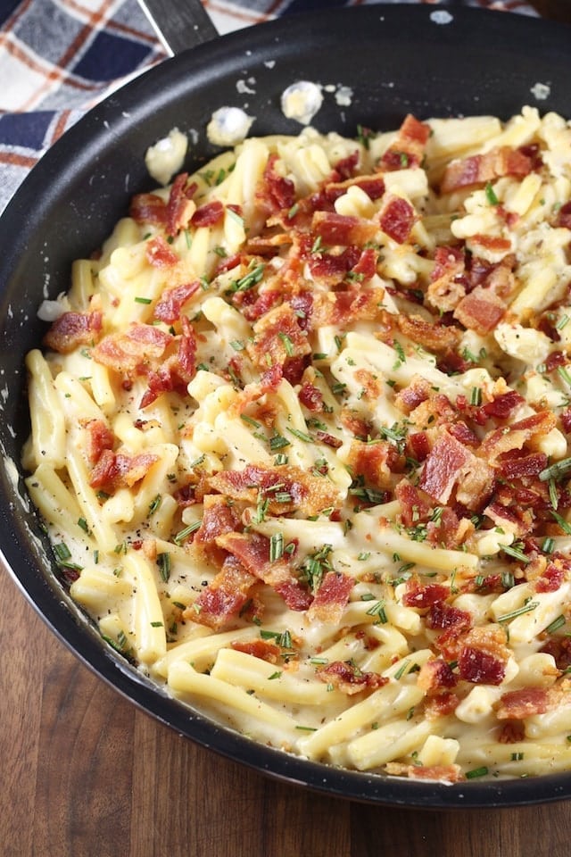 Bacon White Cheddar Pasta Recipe is a delicious dish for any night of the week. From MissintheKitchen.com