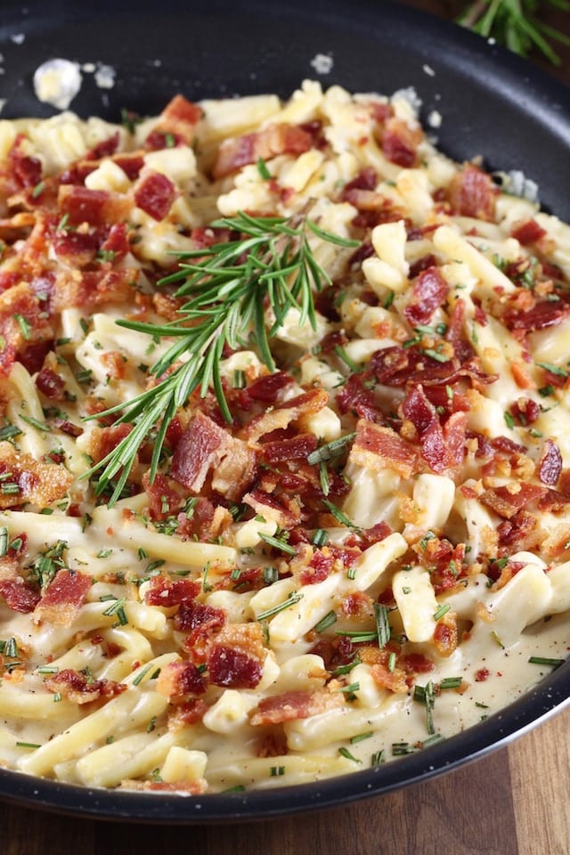Bacon White Cheddar Pasta Recipe from MissintheKitchen.com with Petit Jean Meats