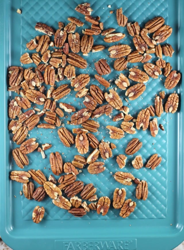 Pecans for Mini Turtle Cheesecakes ~ MissintheKitchen.com