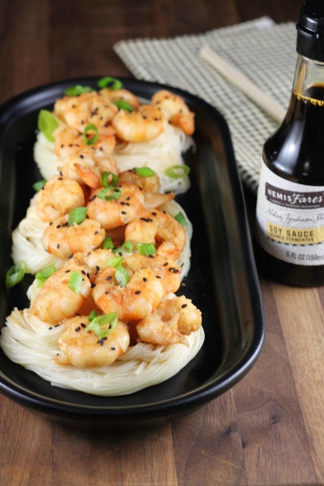Miso Honey Garlic Shrimp made with HemisFares Red Miso Paste from MissintheKitchen.com #ad