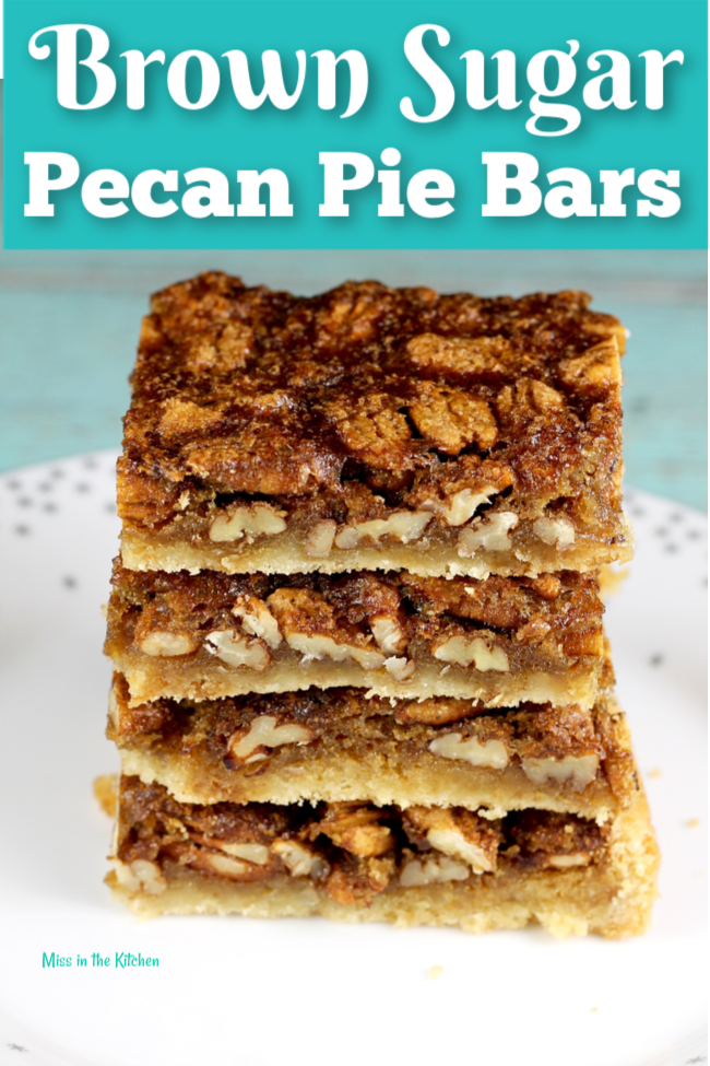 Brown Sugar Pecan Pie Bars cut into squares for serving